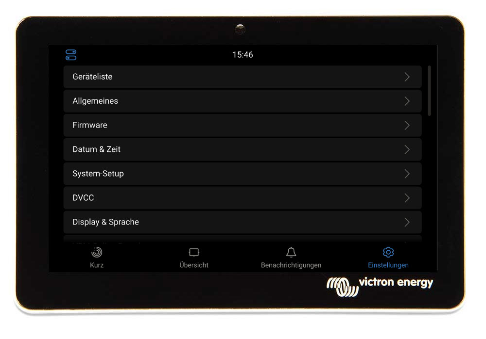 Einstellungen Victron neues Interface