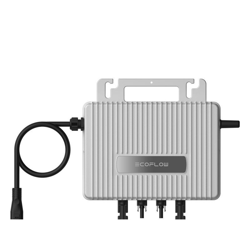 ecoflow-stream-mikrowechselrichter-800w-mit-pv-und-ac-kabel~2 Frontansicht des EcoFlow STREAM Mikrowechselrichters mit AC-Kabel