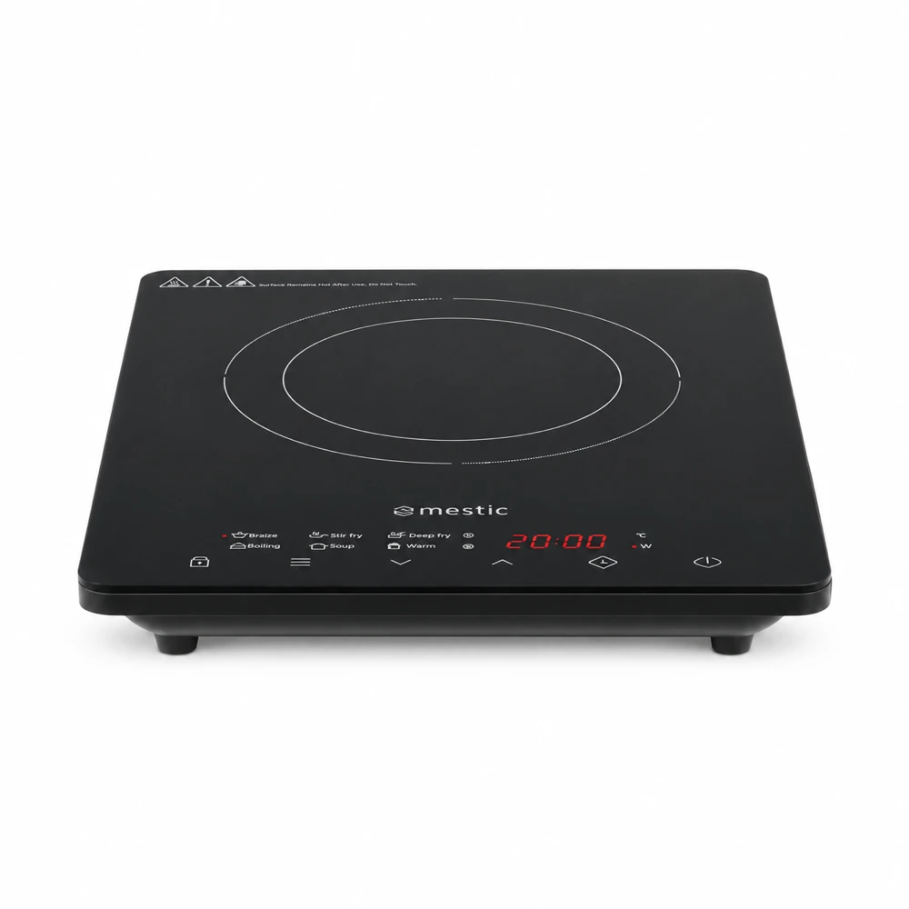 mestic-130-induktionskochfeld-2000w-frontansicht Mestic 130 Induktionskochfeld mit 2000 Watt in Frontansicht mit Touch-Bedienfeld und Display