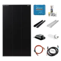 120 Watt Shadow Solar-Set mit SOLA Frame Shadow Solarmodul, Victron SmartSolar MPPT 75/15, Haltespoilern und Dachdurchführung in schwarz oder weiß, Dekalin Klebeset, Batterie- und Solarkabel