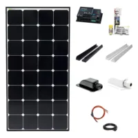 125 Watt Daylight Solar-Set mit SOLA Frame Daylight Solarmodul, Laderegler, Haltespoilern MOUNT und Dachdurchführung in schwarz oder weiß, Dekalin Klebeset und Kabeln