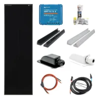 125 Watt Shadow Solar-Set mit SOLA Frame Shadow Solarmodul, Victron SmartSolar MPPT 75/15, Haltespoilern und Dachdurchführung in schwarz oder weiß, Dekalin Klebeset, Batterie- und Solarkabel