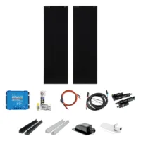 250 Watt Shadow Solar-Set mit 2 SOLA Frame Shadow Solarmodulen mit je 125 Watt, Victron SmartSolar MPPT 100/20, Haltespoilern und Dachdurchführung in schwarz oder weiß, Dekalin Klebeset, Batterie- und Solarkabel, MC4 Y-Stecker-Set
