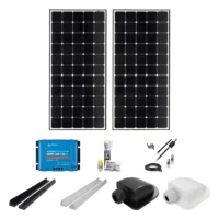 420 Watt Daylight Solar-Set mit SOLA Frame Daylight Solarmodulen, Laderegler, Haltespoilern MOUNT und Dachdurchführung in schwarz oder weiß, Dekalin Klebeset und Kabeln